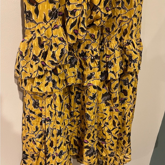 ULLA JOHNSON Yellow Amber Floral Print DANIA Ruffle Tiered Tie Shoulder MIDI 4 - Picture 10 of 16